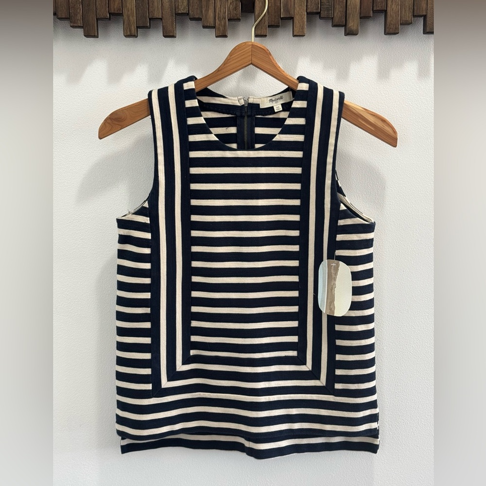 Madewell Navy and Cream Striped Sleeveless Tank Top